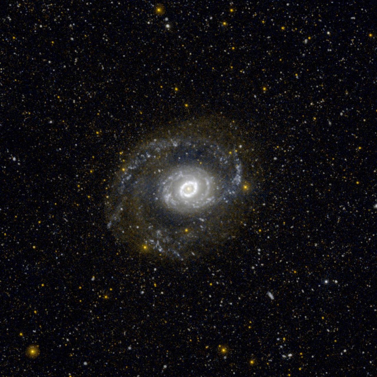 This image from NASA Galaxy Evolution Explorer GALEX shows Messier 94, also known as NGC 4736, in ultraviolet light. It is located 17 million light-years away in the constellation Canes Venatici.