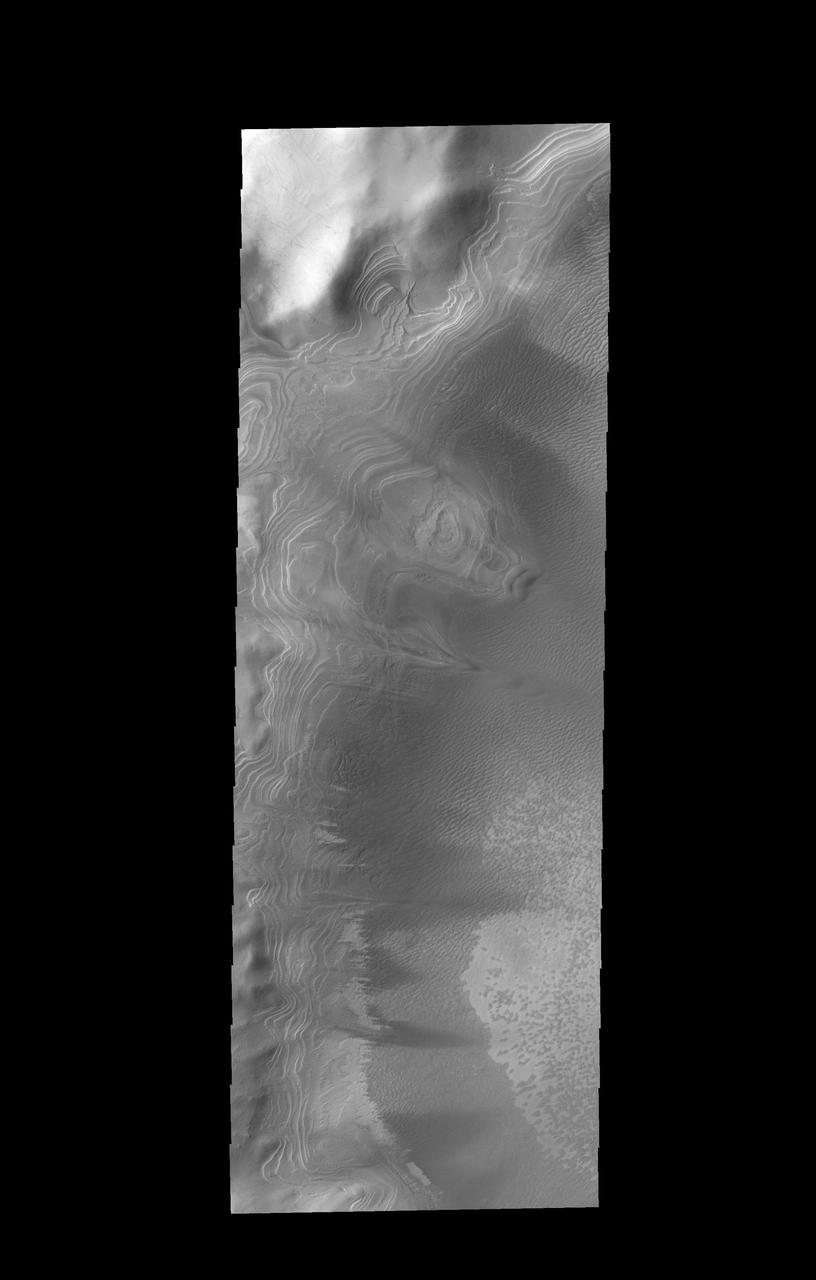 Numerous layers within Burroughs Crater are visible in this image captured by NASA 2001 Mars Odyssey spacecraft.