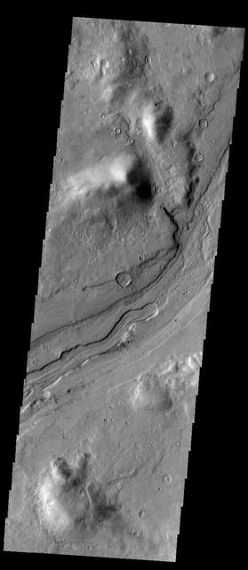 The complex channel in this image is a small section of Reull Vallis as seen by NASA 2001 Mars Odyssey spacecraft.