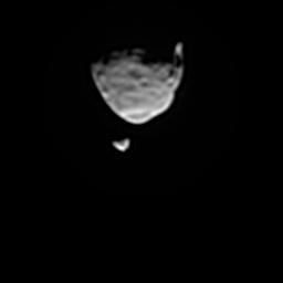 This image from a movie clip shows Phobos, the larger of the two moons of Mars, passing in front of the other Martian moon, Deimos, on Aug. 1, from the perspective of NASA Mars rover Curiosity.