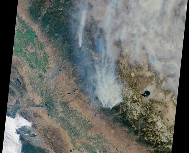 NASA image: NASA Terra Spacecraft Eyes Smoke Plumes from Massive Rim Fire Near Yosemite