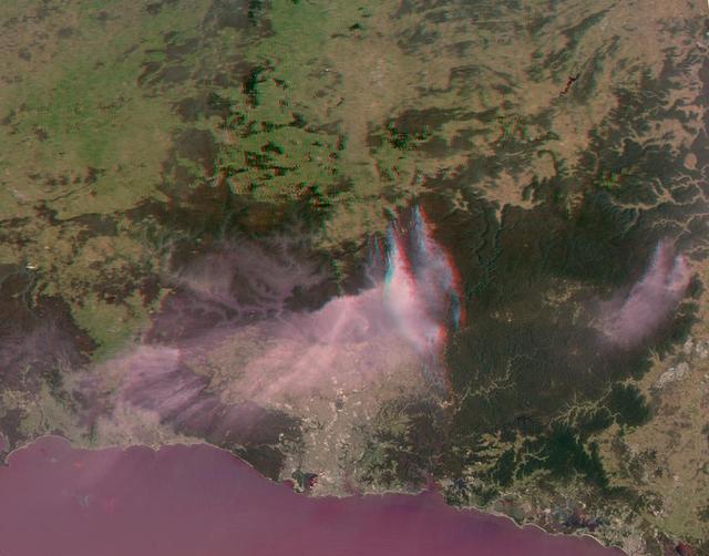 NASA image: MISR Stereo Imagery of Blue Mountain Fires in New South Wales, Australia