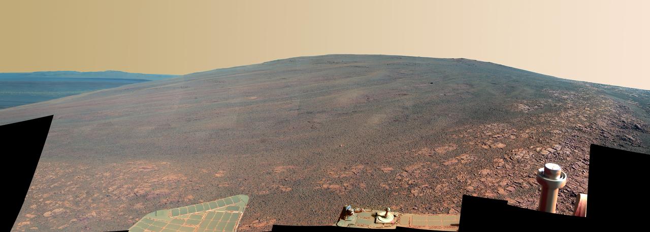 This scene shows the Murray Ridge portion of the western rim of Endeavour Crater on Mars, as seen by NASA Opportunity rover. It is presented in false color to make some differences between materials easier to see.