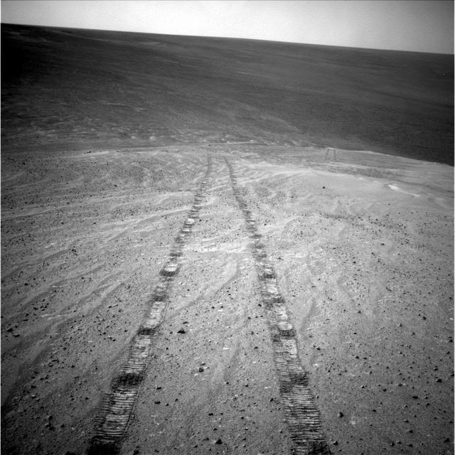 NASA Mars Exploration Rover Opportunity captured this image as the rover ascended Murray Ridge above Solander Point on the western rim of Endeavour Crater.