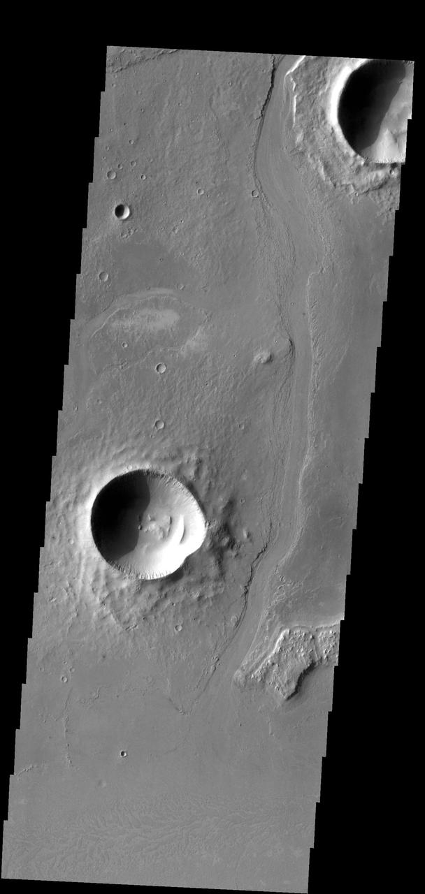 This image from NASA 2001 Mars Odyssey spacecraft shows a portion of Athabasca Valles.