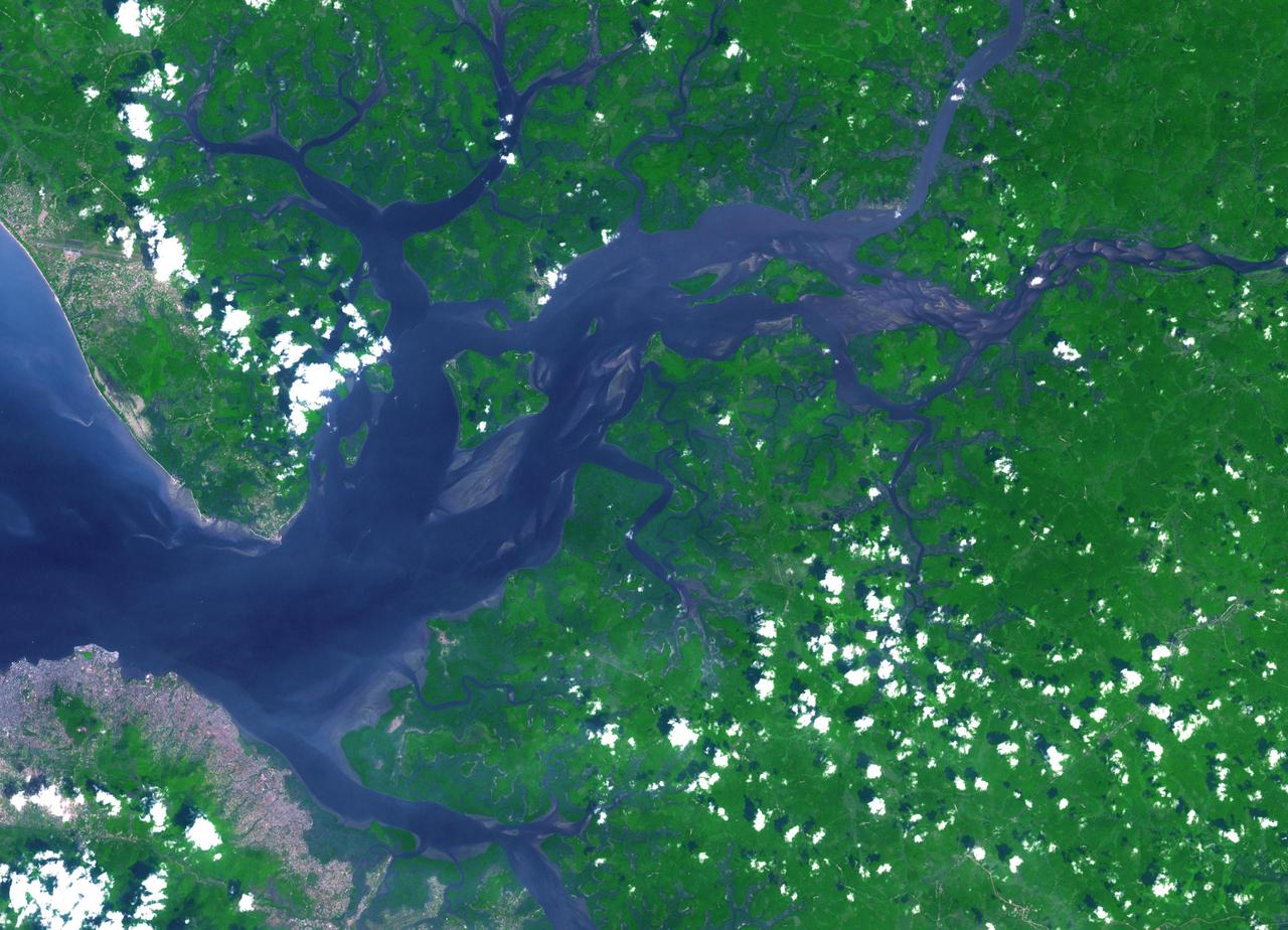 This image acquired by NASA Terra spacecraft is of the Sierra Leone estuary, which became a focal point for trade and interaction between Africans and Europeans because of its exceptional harbor, starting in the mid-15th century.