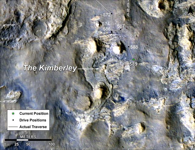 NASA image: Map of Curiosity Mars Rover Drives to the Kimberley Waypoint