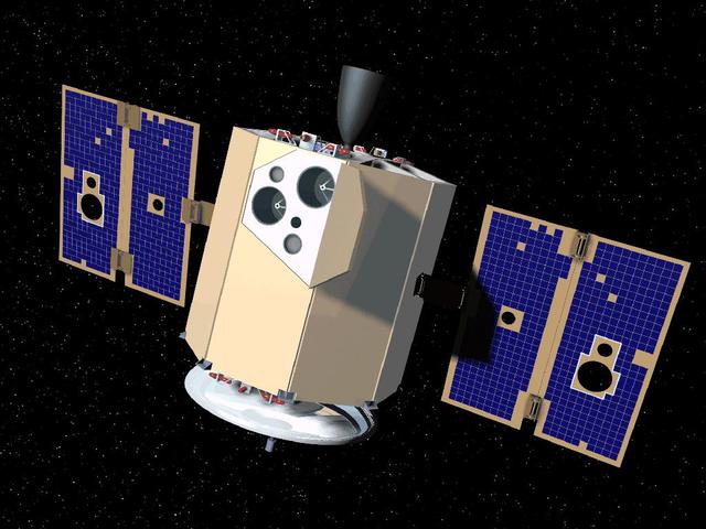 Artist conception of the Clementine spacecraft, a joint mission of the U.S. Strategic Defense Initiative Organization and NASA.  http://photojournal.jpl.nasa.gov/catalog/PIA18159