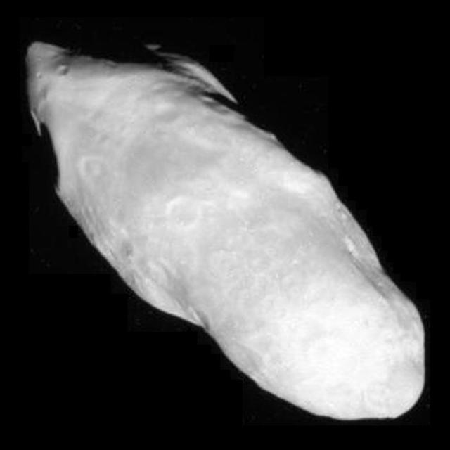 Saturn potato-shaped moon Prometheus is shown in this close-up from NASA Cassini spacecraft.