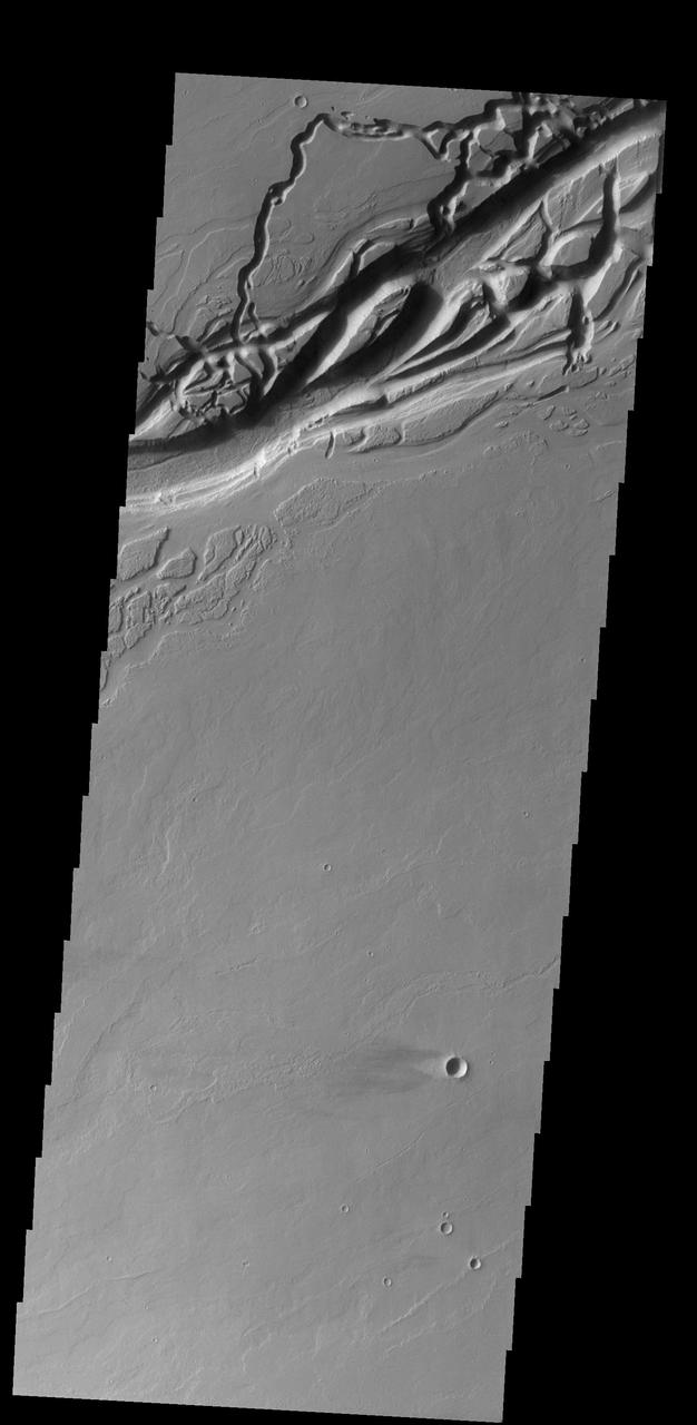 The complex channel in this image captured by NASA 2001 Mars Odyssey spacecraft is part of Olympica Fossae, and was most likely formed by the flow of lava.
