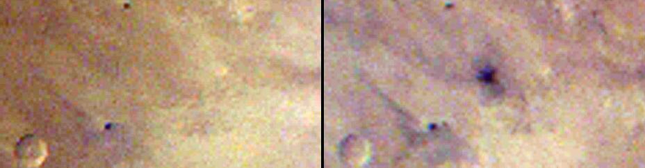 These two images taken one day apart by the MARCI weather camera on NASA Mars Reconnaissance Orbiter reveal when an asteroid impact made the scar seen in the right-hand image.