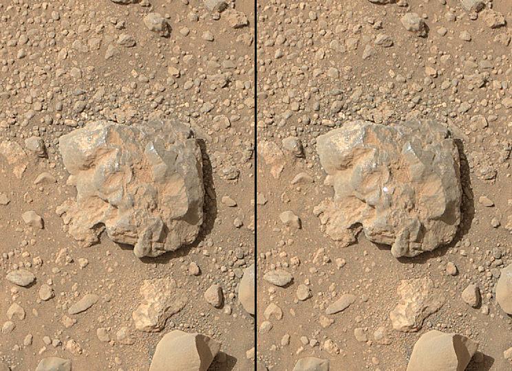 NASA Curiosity Mars rover used the Mars Hand Lens Imager MAHLI camera on its arm to catch the first images of sparks produced by the rover laser being shot at a rock on Mars. The left image is from before the laser zapped this rock, called Nova.