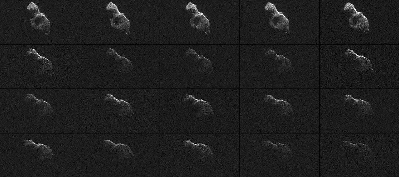 NASA scientists used Earth-based radar to produce these sharp views -- an image montage and a movie sequence -- of the asteroid designated 2014 HQ124 on June 8, 2014.