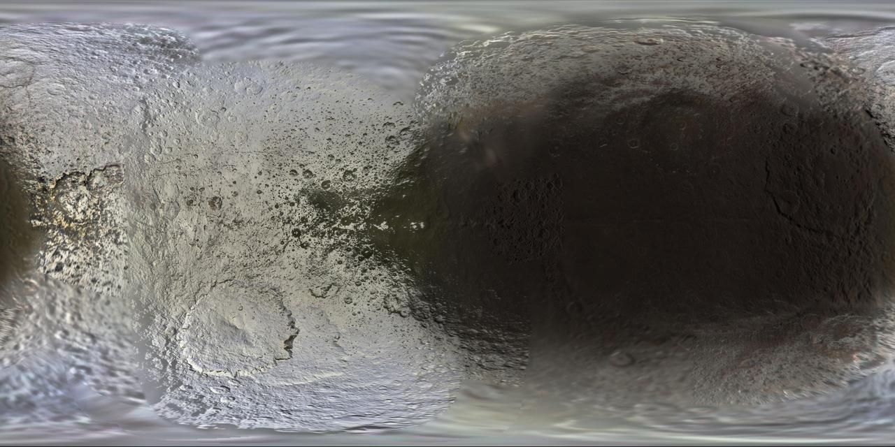 This set of global, color mosaics of Saturn moon Iapetus was produced from images taken by NASA Cassini spacecraft during its first ten years exploring the Saturn system.