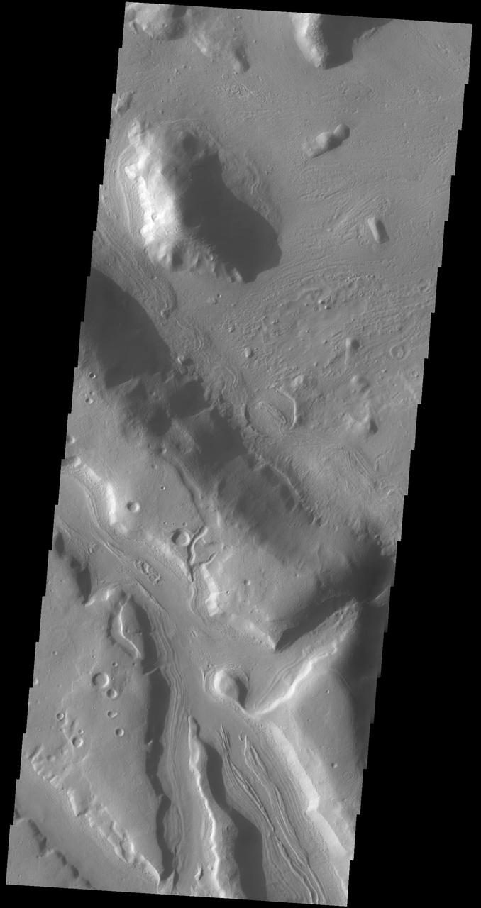 The channels in this image captured by NASA 2001 Mars Odyssey spacecraft are part of Coloe Fossae, a series of linear depressions on the northeast margin of Terra Sabaea.