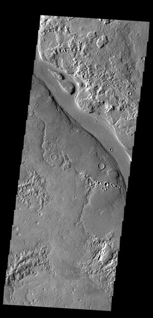 The channel in this image captured by NASA 2001 Mars Odyssey spacecraft is a portion of Hrad Vallis.