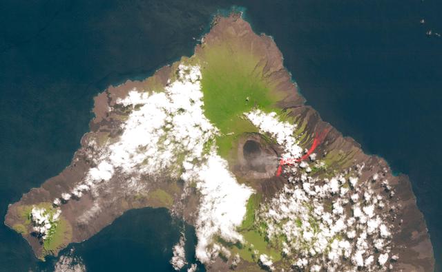 NASA image: NASA Spacecraft Peers Into the Mouth of the Galapagos Wolf Volcano