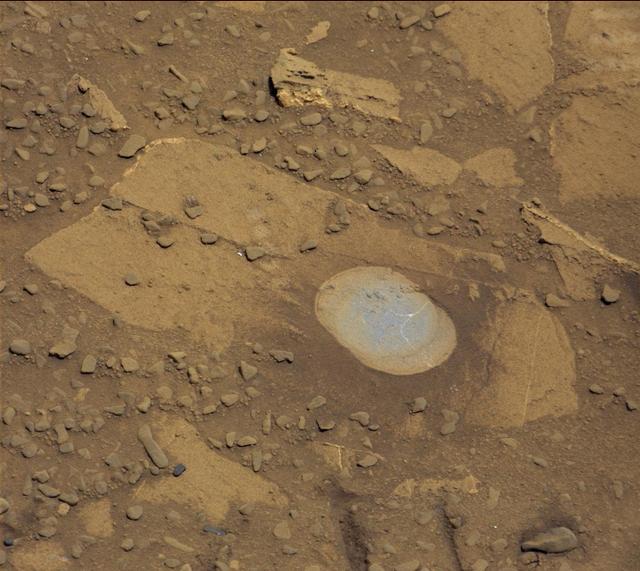 NASA Curiosity Mars rover used the Dust Removal Tool on its robotic arm to brush aside reddish, more-oxidized dust, revealing a gray patch of less-oxidized rock material at a target called Bonanza King, visible from the rover Mastcam.