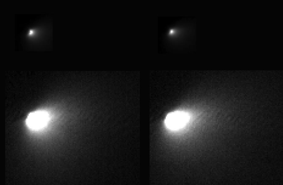 These images were taken of comet C/2013 A1 Siding Spring by NASA Mars Reconnaissance Orbiter on Oct. 19, 2014, during the comet close flyby of Mars and the spacecraft.