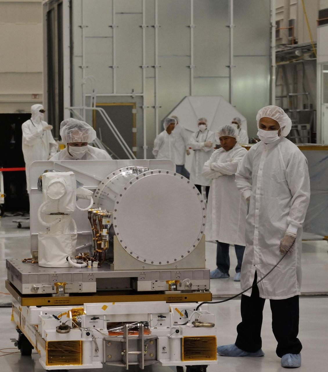 This photo shows the Optical PAyload for Lasercomm Science OPALS flight terminal at JPL being prepared for shipment to NASA Kennedy Space Center.