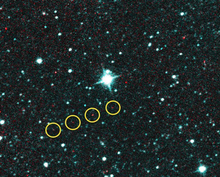 Comet C/2013 UQ4 Catalina first looked like an asteroid when NASA NEOWISE team first observed it on December 31, 2013. These exposures were taken that day, when the comet was at a distance of about 2.9 AU from the sun.