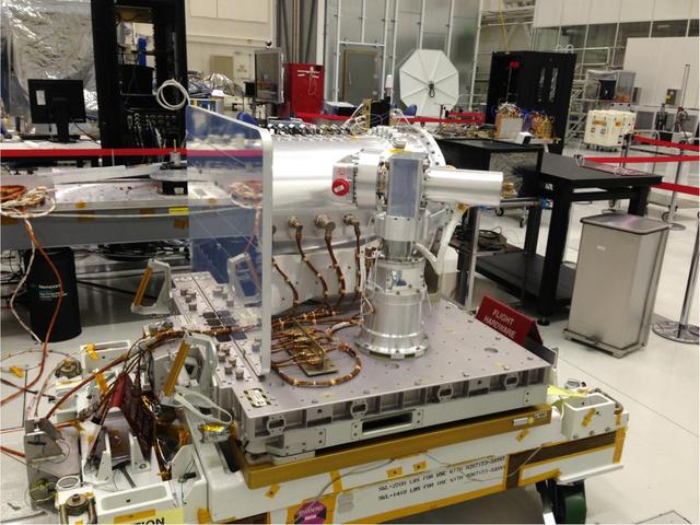 NASA Optical PAyload for Lasercomm Science OPALS is pictured in the Spacecraft Assembly Facility at NASA Jet Propulsion Laboratory prior to shipment.