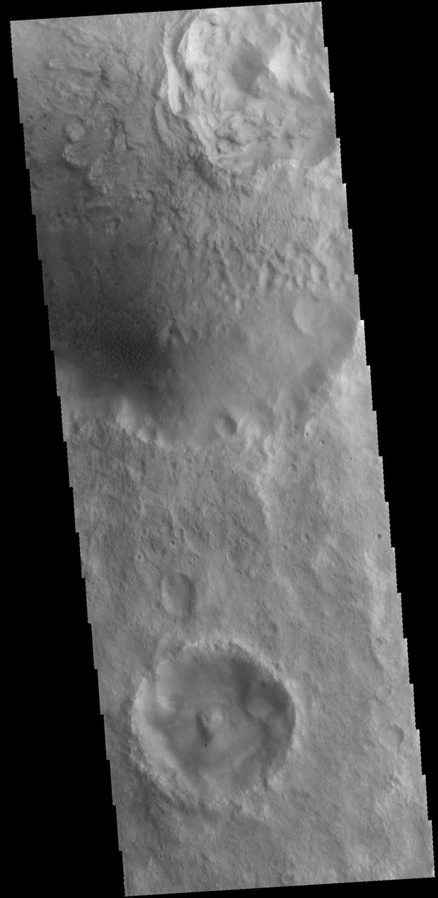 This image captured by NASA 2001 Mars Odyssey spacecraft shows sand dunes on the floor of an unnamed crater in Arabia Terra.