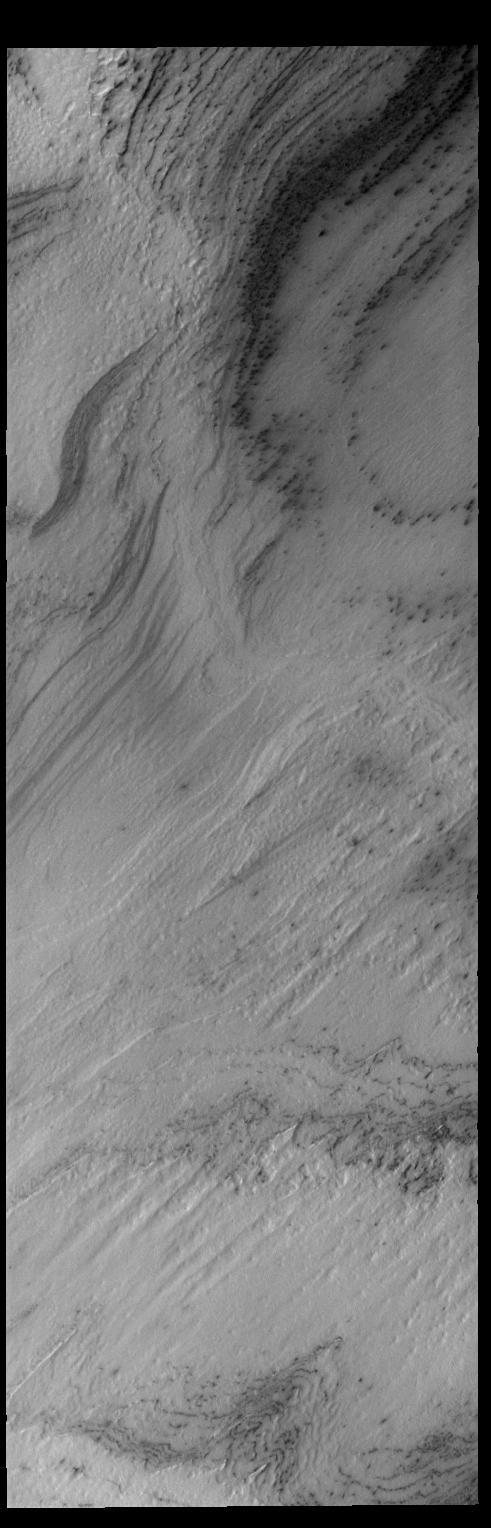 This image captured by NASA 2001 Mars Odyssey spacecraft shows a small part of the south polar cap.