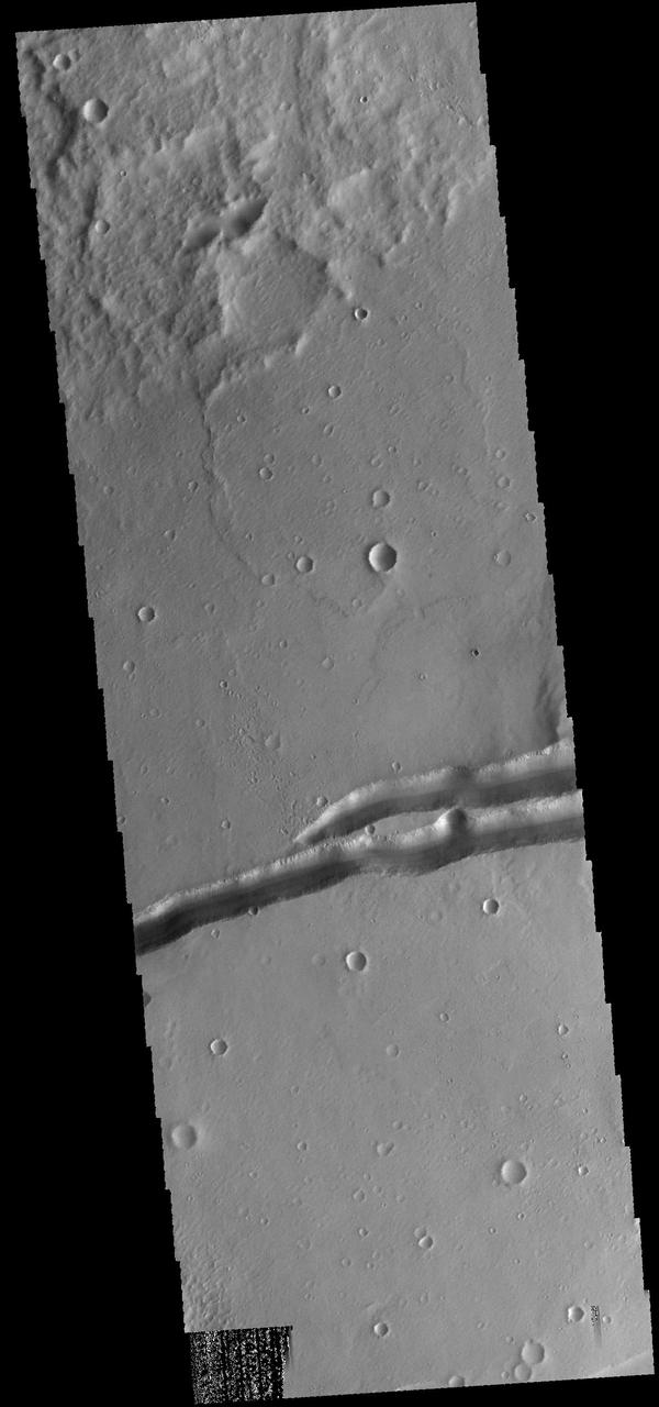 The linear depressions termed graben in this image captured by NASA 2001 Mars Odyssey spacecraft are part of Memnonia Fossae.
