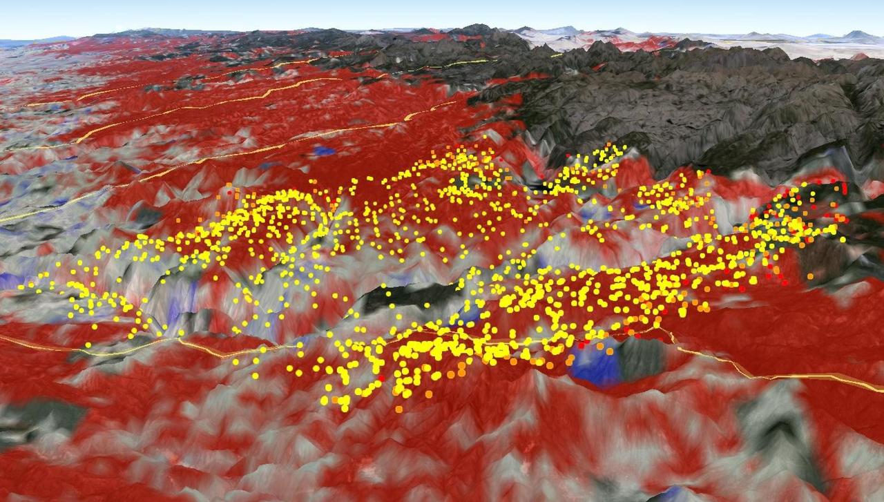 In this image from NASA Aqua satellite, the red areas seen by the MODIS instrument revealed that live fuel moisture had excessively dried up by more than 50 percent prior to the Rim Fire in August 2013.