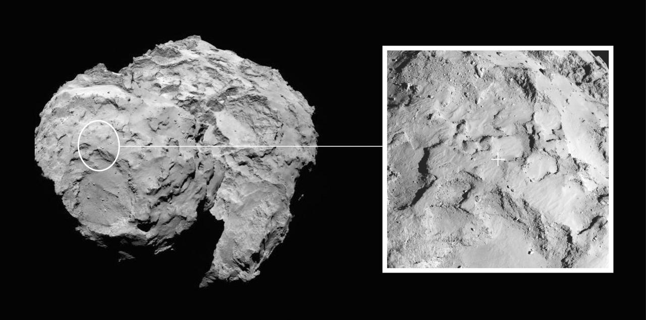 This image depicts the primary landing site on comet 67P/Churyumov-Gerasimenko chosen for the European Space Agency Rosetta mission.
