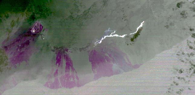 On June 27, 2014, a new vent opened on Hawaii Puu Oo vent, on the eastern flank of Kilauea volcano. NASA Terra spacecraft shows the hot lava flow in white, extending about 11 miles 17 kilometers from the vent.