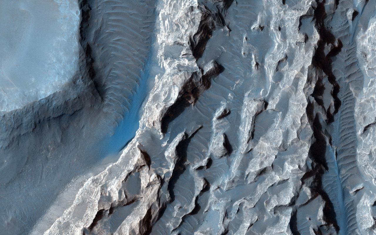 The objective of this observation from NASA Mars Reconnaissance Orbiter is to examine a light-toned deposit in a region of what is called chaotic terrain at the base of the Valles Marineris canyon system.