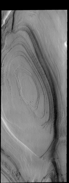 The layers in this image captured by NASA 2001 Mars Odyssey spacecraft are near the margin of the south polar cap.