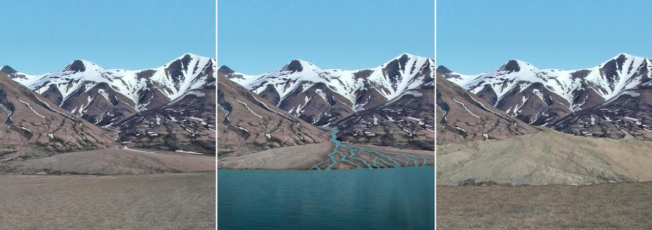 This series of images reconstructs the geology of the region around Mars Mount Sharp, where NASA Curiosity Mars rover landed and is now driving. The images were taken on Earth and have been altered for the illustration.