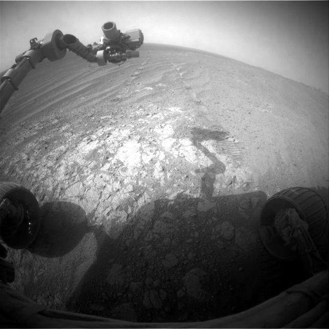 NASA image: Opportunity Pausing at a Bright Outcrop on Endeavour Rim, Sol 3854