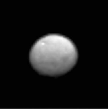 This frame from an animation comes from NASA Dawn spacecraft as it observed Ceres for an hour on Jan. 13, 2015, from a distance of 238,000 miles 383,000 kilometers.  http://photojournal.jpl.nasa.gov/catalog/PIA19168