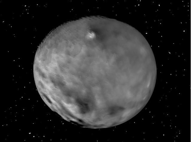 This still from an animation showcases a series of images NASA Dawn spacecraft took on approach to Ceres on Feb. 4, 2015 at a distance of about 90,000 miles 145,000 kilometers from the dwarf planet.