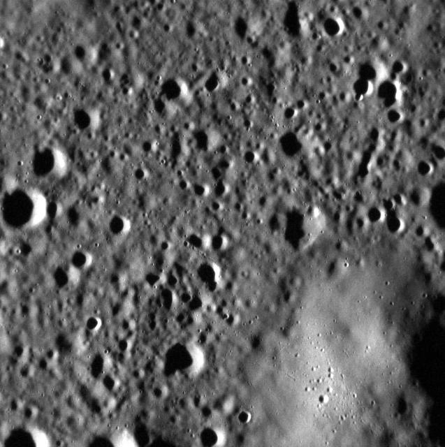 The region with fewer impact craters in the bottom-right corner of this image is a small portion of the peak ring of an ancient basin over 200 km in diameter. The peak has fewer superposed impact craters, which could lead to the conclusion that it is younger than the surrounding basin floor. However, the lack of craters is instead due to the steeper slopes of the peak, where impact craters are not preserved as long. This image was acquired as part of the MDIS low-altitude imaging campaign. During MESSENGER's second extended mission, the spacecraft makes a progressively closer approach to Mercury's surface than at any previous point in the mission, enabling the acquisition of high-spatial-resolution data. For spacecraft altitudes below 350 kilometers, NAC images are acquired with pixel scales ranging from 20 meters to as little as 2 meters. http://photojournal.jpl.nasa.gov/catalog/PIA19203