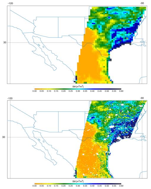 NASA image: Southern U.S. Soil Moisture Map