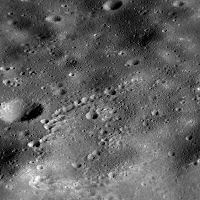 Though NASA MESSENGER days are numbered, the spacecraft will continue to acquire new data sets and transmit them back to Earth during its final days. Shown here is a high-resolution view snapped near Heemskerck Rupes, named for the Dutch ship that explored Australia and New Zealand in 1642-1643. The total number of images that MDIS has acquired and returned to Earth since entering Mercury orbit in March 2011 is currently 277,447, which is many more than originally planned for MESSENGER's one-year primary mission! In the next few days, approximately 500 additional images are planned to be received back at Earth, though the spacecraft is expected to impact the planet on April 30 with more than a thousand images still on its recorder, never to be seen. This is by design, as it is better to collect more data than can be transmitted than end the mission having been able to possibly have done more! Check out some highlights from the MESSENGER mission by visiting this image collection, or watch MESSENGER team members discuss the mission in these recently posted videos. Date acquired: April 26, 2015 Image Mission Elapsed Time (MET): 72384761 Image ID: 8400449 Instrument: Narrow Angle Camera (NAC) of the Mercury Dual Imaging System (MDIS) Center Latitude: 25.1° Center Longitude: 234.4° E Resolution: 6.7 meters/pixel Scale: The bottom of this image is about 7 kilometers (4.3 miles) across Incidence Angle: 57.9° Emission Angle: 56.5° Phase Angle: 40.7° http://photojournal.jpl.nasa.gov/catalog/PIA19438