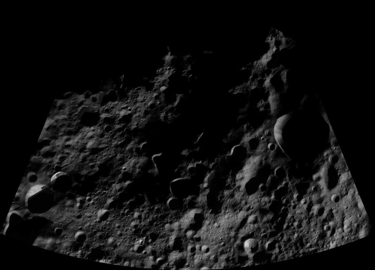This image of Floronia AV-L-07, from the atlas of the giant asteroid Vesta, was created from images taken as NASA Dawn mission flew around the object, also known as a protoplanet. The set of maps was created from mosaics of10,000 images from Dawn's framing camera instrument, taken at a low altitude of about 130 miles (210 kilometers). This map is mostly at a scale about that of regional road touring maps, where every inch of map is equivalent to a little more than 3 miles of asteroid (one centimeter equals 2 kilometers). http://photojournal.jpl.nasa.gov/catalog/PIA19511