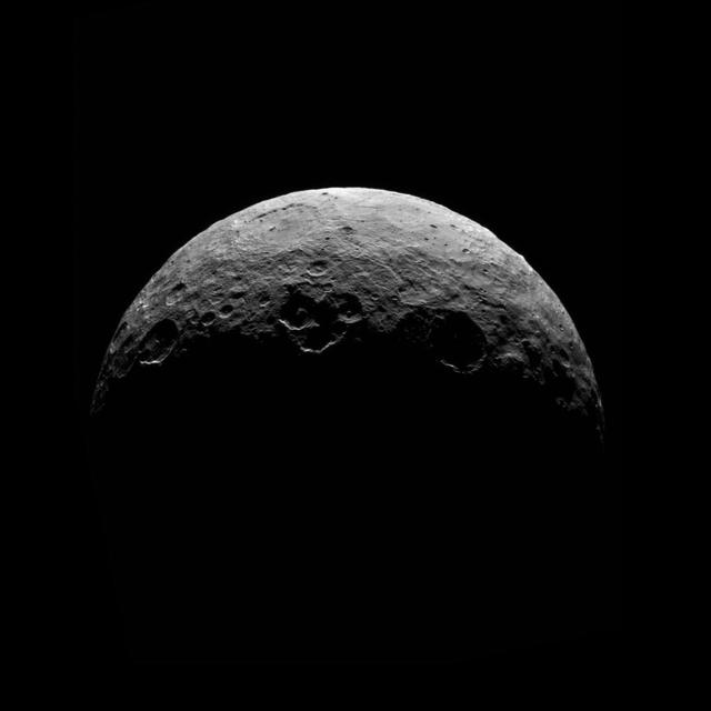 This image of Ceres is part of a sequence taken by NASA Dawn spacecraft April 24 to 26, 2015, from a distance of 8,500 miles 13,500 kilometers.  http://photojournal.jpl.nasa.gov/catalog/PIA19540