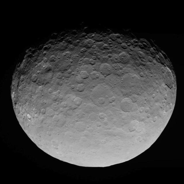 This image of Ceres is part of a sequence taken by NASA Dawn spacecraft on May 4, 2015, from a distance of 8,400 miles 13,600 kilometers.  http://photojournal.jpl.nasa.gov/catalog/PIA19542