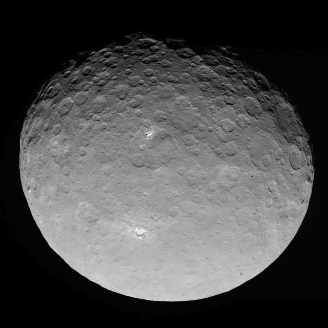 This image of Ceres is part of a sequence taken by NASA Dawn spacecraft on May 4, 2015, from a distance of 8,400 miles 13,600 kilometers.  http://photojournal.jpl.nasa.gov/catalog/PIA19543