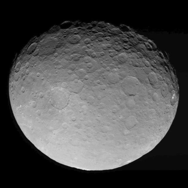 This image of Ceres is part of a sequence taken by NASA Dawn spacecraft on May 4, 2015, from a distance of 8,400 miles 13,600 kilometers.  http://photojournal.jpl.nasa.gov/catalog/PIA19544
