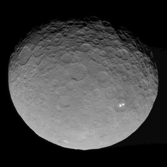 This image of Ceres is part of a sequence taken by NASA Dawn spacecraft on May 4, 2015, from a distance of 8,400 miles 13,600 kilometers.  http://photojournal.jpl.nasa.gov/catalog/PIA19545