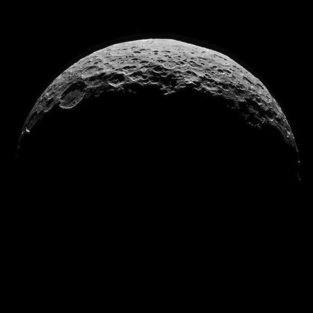 This image of Ceres is part of a sequence taken by NASA Dawn spacecraft on April 29, 2015, from a distance of 8,400 miles 13,600 kilometers.  http://photojournal.jpl.nasa.gov/catalog/PIA19550
