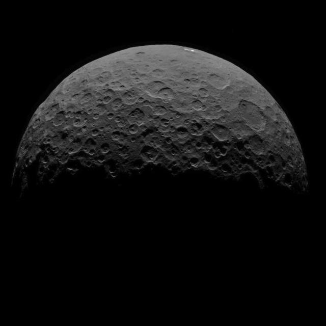 This image of Ceres is part of a sequence taken by NASA Dawn spacecraft on May 1, 2015, from a distance of 8,400 miles 13,600 kilometers.  http://photojournal.jpl.nasa.gov/catalog/PIA19551