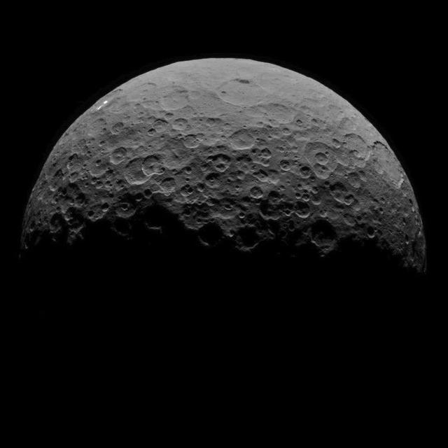 This image of Ceres is part of a sequence taken by NASA Dawn spacecraft on April 29, 2015, from a distance of 8,400 miles 13,600 kilometers.  http://photojournal.jpl.nasa.gov/catalog/PIA19552